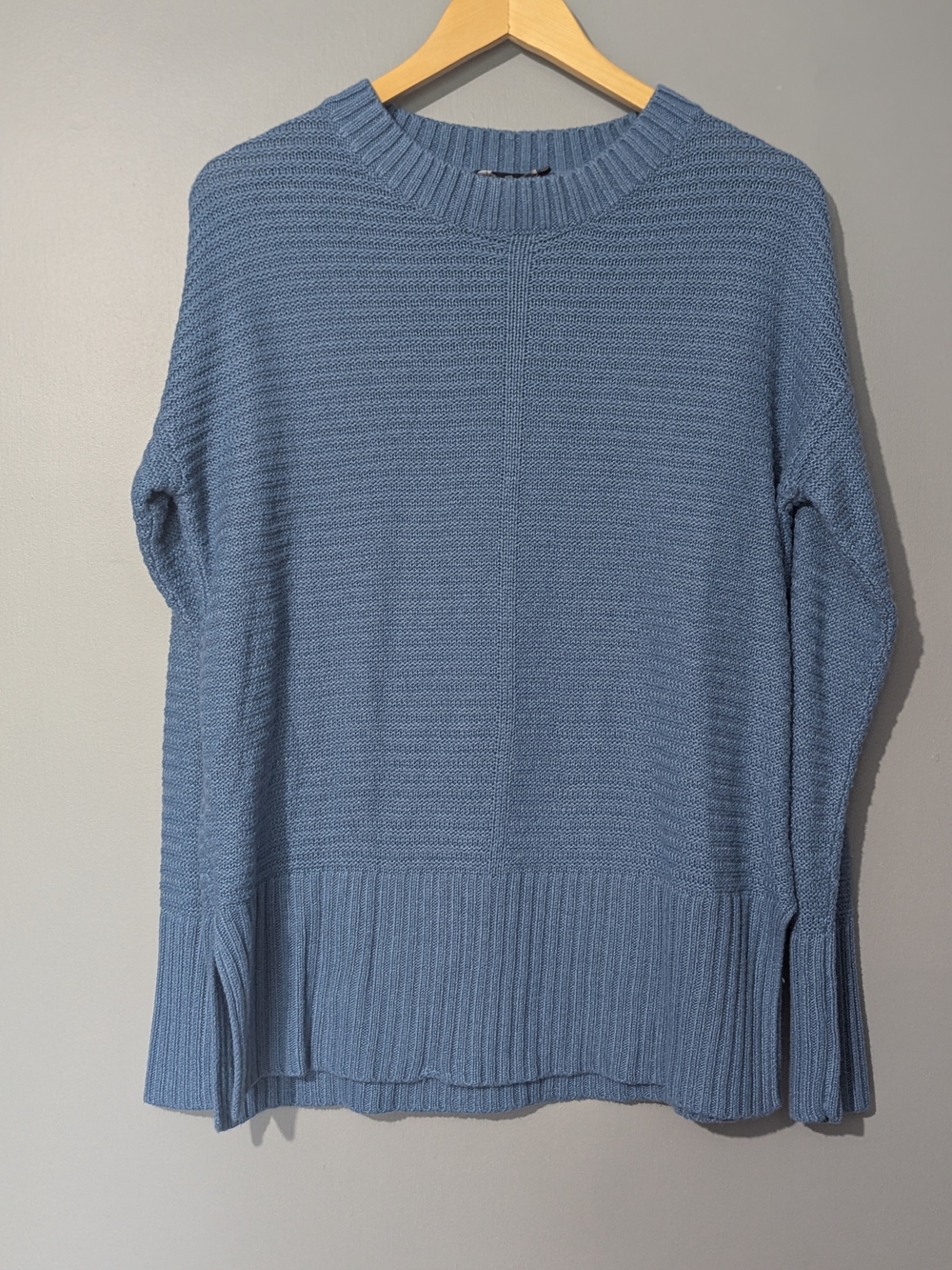 Guilty Women’s Dusty Blue Ribbed Knit Crewneck Sweater